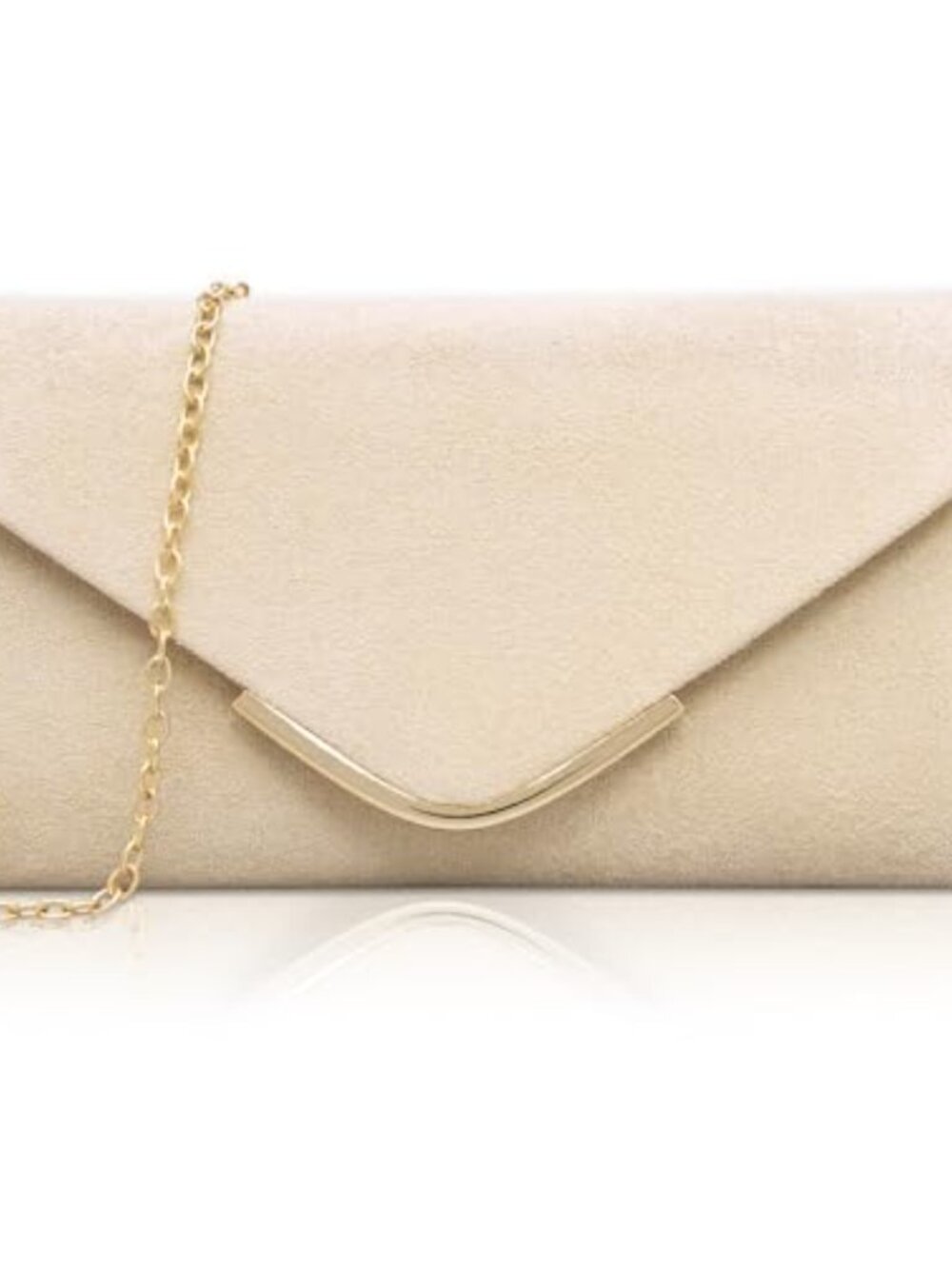 Suede Envelope Clutch with Detachable Chain Gold-Tone Metal Accent Bar